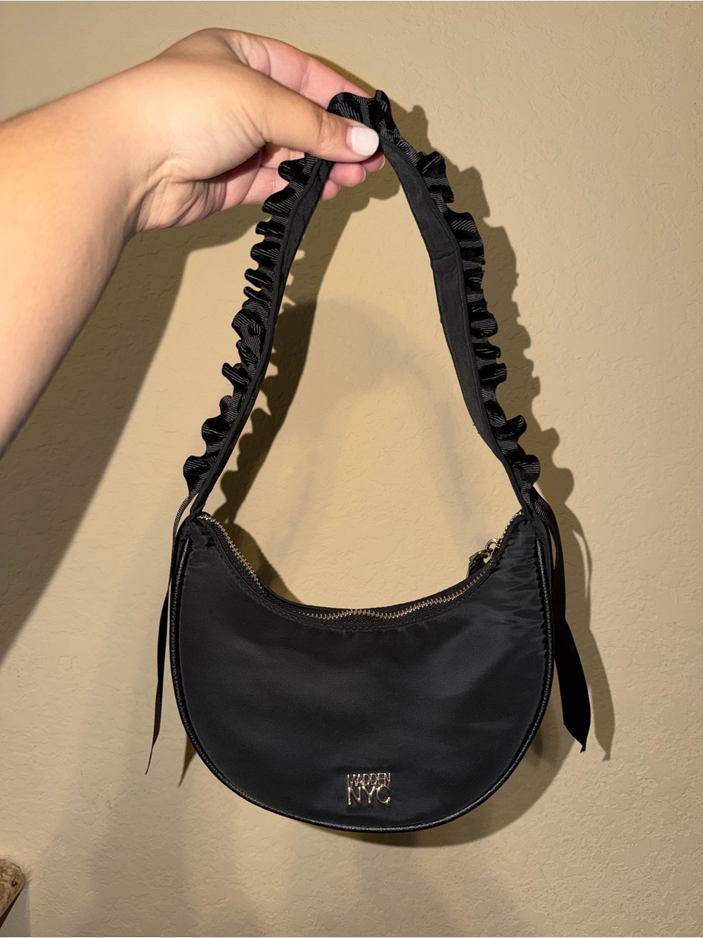 Mini Madden NYC Black Ruched Strap Shoulder Bag